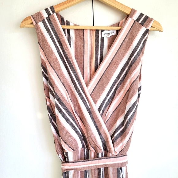 Chloe Rene Summer Boho Jumpsuit Sleeveless Linen Blend Size Petite Large - Picture 2 of 15